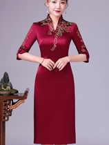 Real silk high-end moms dress 2023 new upscale wedding party qipao dress with mother-in-law to improve noble mulberry silk gown
