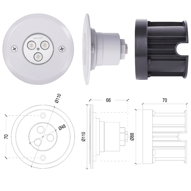 LED嵌入式12V游泳池照明灯11CM水底灯RGB同步全彩IP68级防水灯具-图0