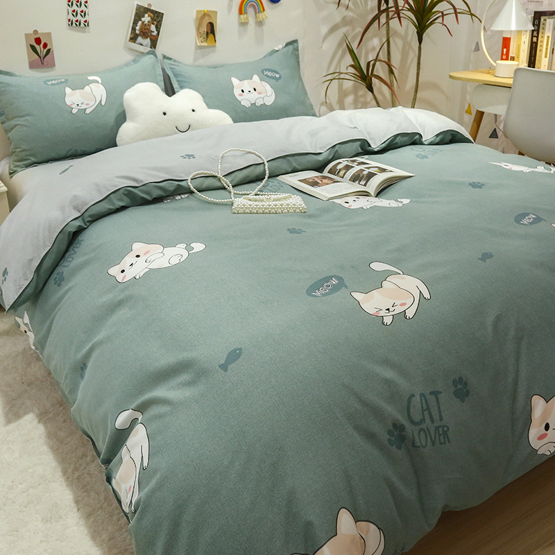 秋冬四件套水洗棉床单单人宿舍被子 彩娅床品套件/四件套/多件套