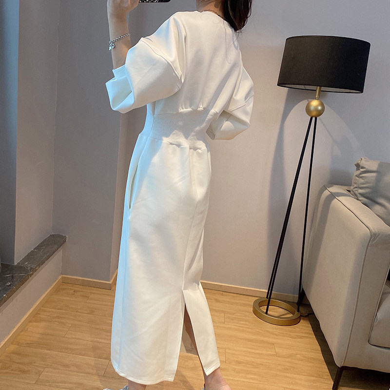 黑色长款连衣裙女2022早秋新款卫衣 洁卉娜连衣裙