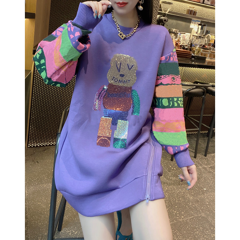 潮流减龄宽松小熊印花连衣裙卫衣裙 蜜恒连衣裙