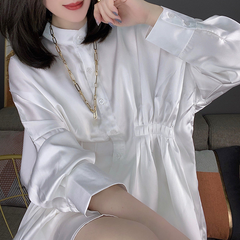 洋气设计感宽松白色中长款2020衬衫 蜜恒衬衫