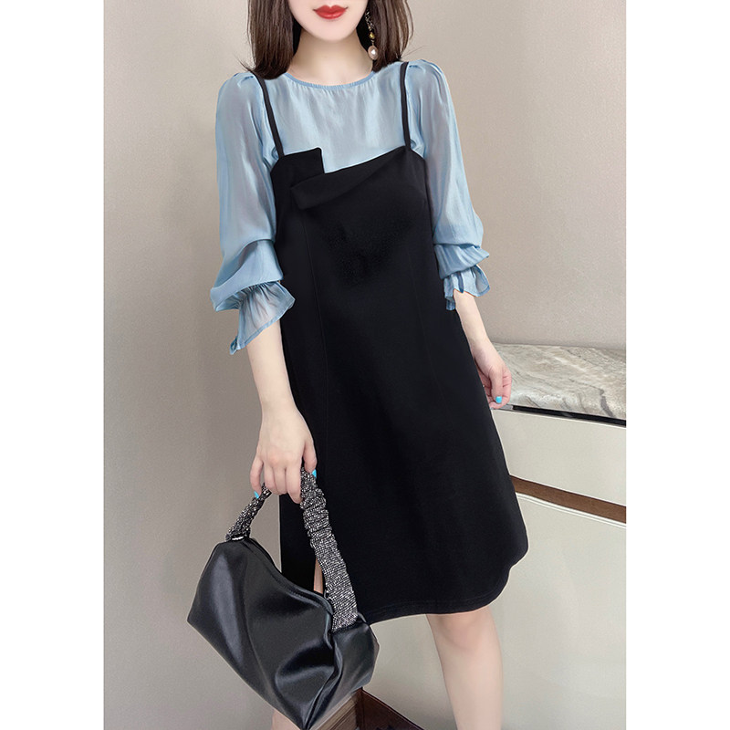 法式黑色圆领高级感气质吊带女衬衫 蜜恒连衣裙