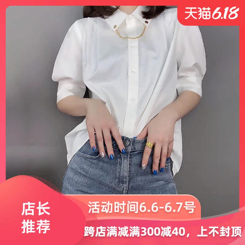 气质宽松白色五分泡泡袖欧洲站衬衫 蜜恒衬衫