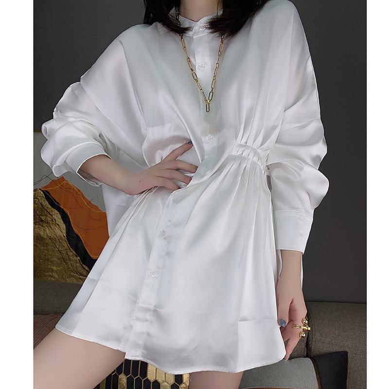 洋气设计感宽松白色中长款2020衬衫 蜜恒衬衫