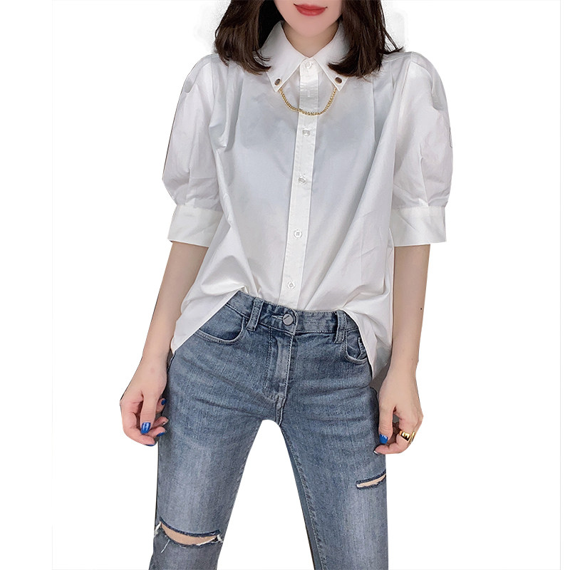 气质宽松白色五分泡泡袖欧洲站衬衫 蜜恒衬衫