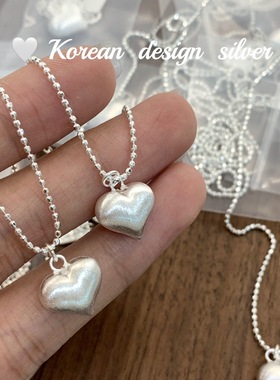 韩国ins风博主同款项饰品 S925纯银爱心形拉丝项链 小众时髦