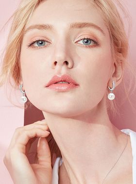 新款轻奢天热淡水珍珠耳坠s925银时尚高级感正圆珍珠耳饰