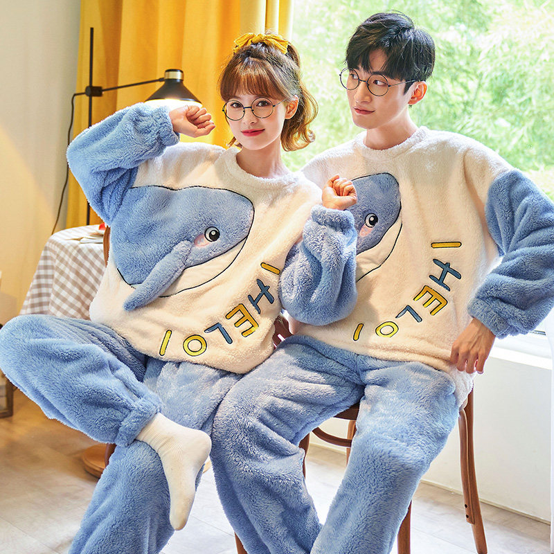 情侣秋冬款珊瑚绒加厚加绒卡通睡衣 芸茹媗睡衣/家居服套装