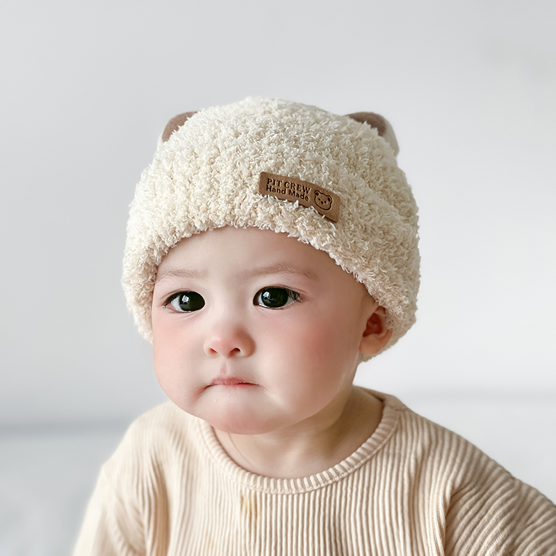 宝宝帽子冬季韩版男女童婴儿毛绒帽针织保暖护耳秋冬款儿童毛线帽 - 图0