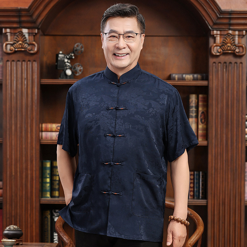 爸爸夏季短袖男士服长袖唐装衬衫 柒赢衬衫