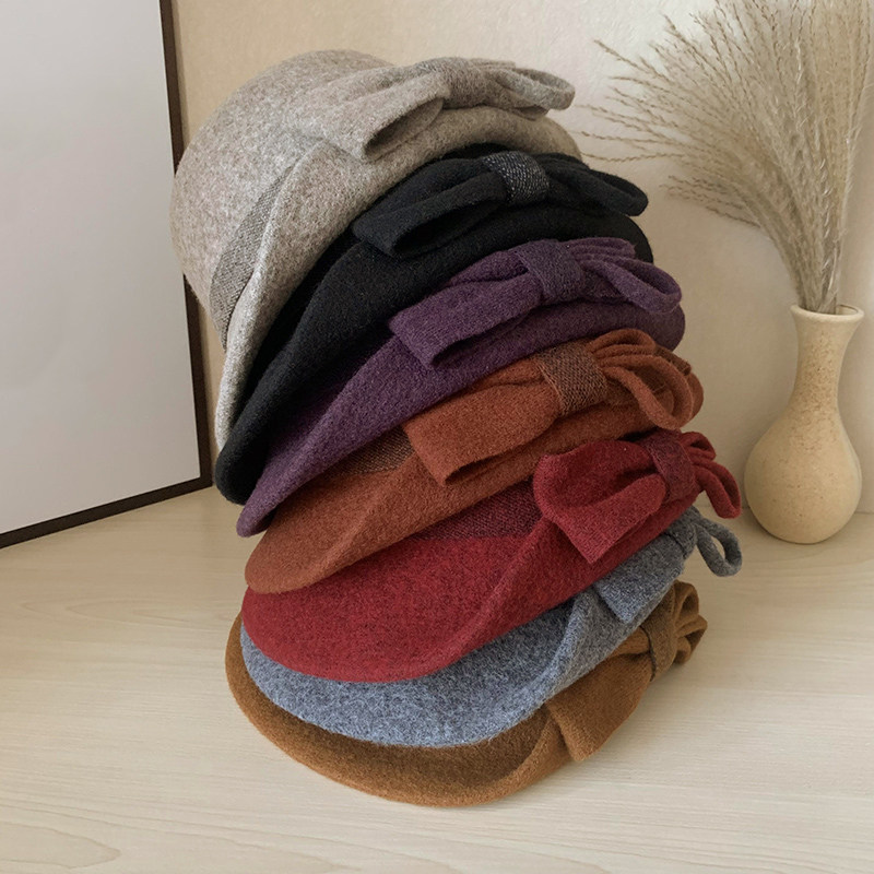 羊毛帽子女秋冬韩版优雅卷边蝴蝶结名媛礼帽妈妈英伦复古毛呢盆帽,淘宝优惠券,粉丝福利购,淘宝优惠卷