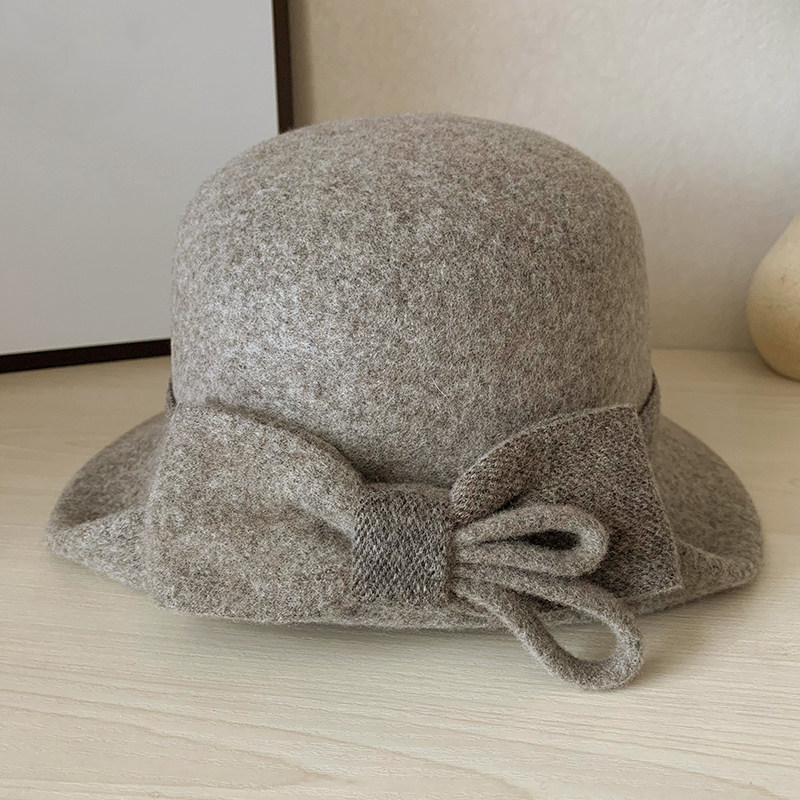 羊毛帽子女秋冬韩版优雅卷边蝴蝶结名媛礼帽妈妈英伦复古毛呢盆帽,淘宝优惠券,粉丝福利购,淘宝优惠卷