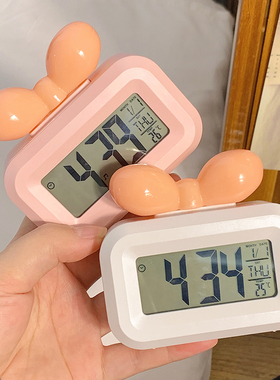 可爱多巴胺蝴蝶结桌面多功能时钟家用电池款闹钟学生宿舍时间管理