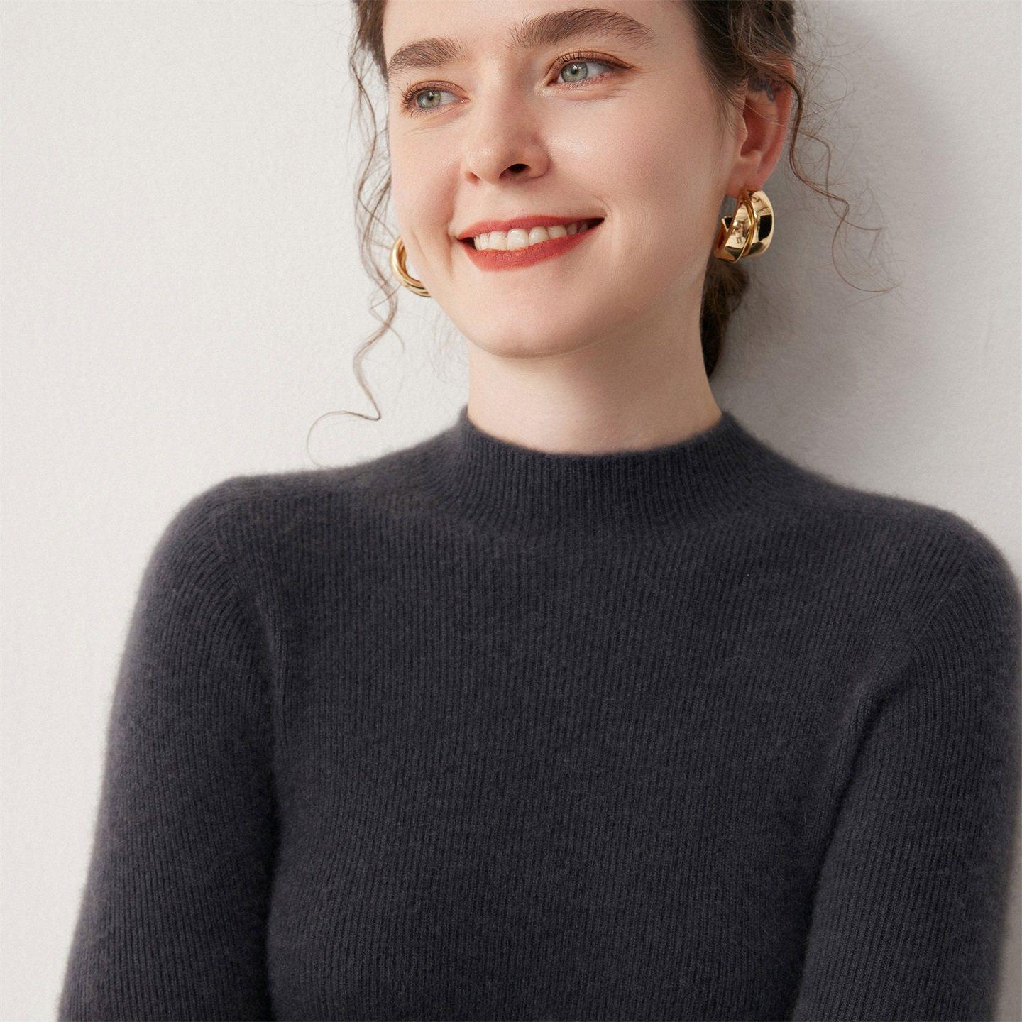 秋冬半高领羊绒衫女短款修身100纯山羊绒紧身内搭毛衣套头打底衫,淘宝优惠券,粉丝福利购,淘宝优惠卷