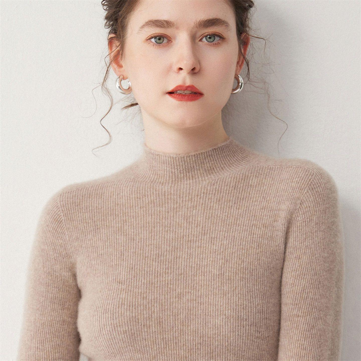 秋冬半高领羊绒衫女短款修身100纯山羊绒紧身内搭毛衣套头打底衫,淘宝优惠券,粉丝福利购,淘宝优惠卷