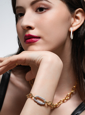 APM Monaco 银色密镶环扣链环金色手链高级轻奢情侣配饰