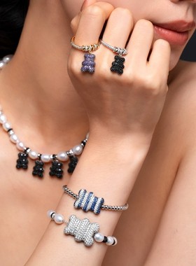 APMMonaco蓝白色相间银珠手链