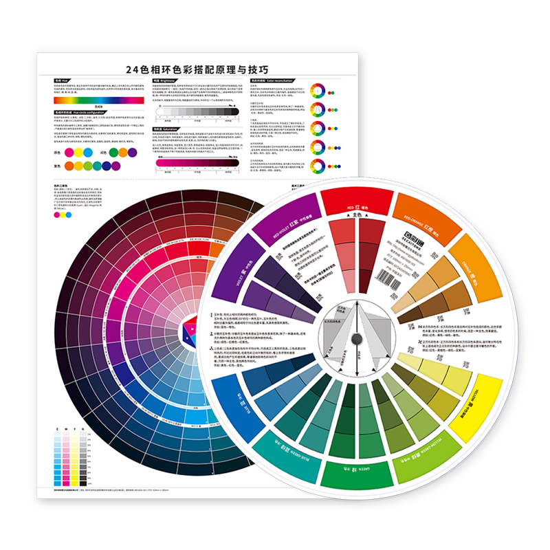 色轮卡24色相环海报套装色相轮色相环中文版色彩搭配调色配色知识油漆调色比例卡色盘卡色轮表调色原理色环图 - 图3