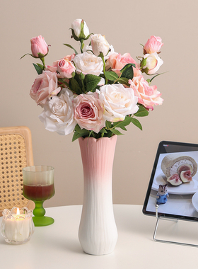 轻奢渐变粉陶瓷花瓶客厅玄关摆件