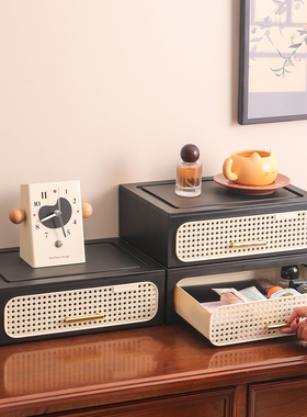 藤编复古文具收纳盒玄关客厅