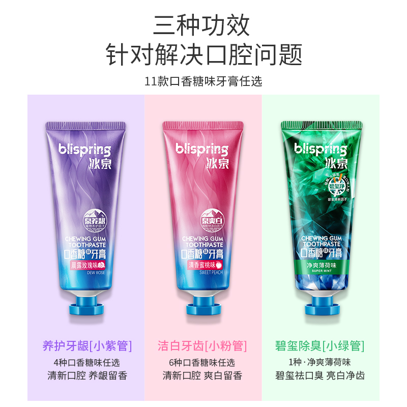 冰泉旗舰店冰泉口香糖味牙膏2支装清香蜜桃味洁白牙齿减轻牙渍清新口气0