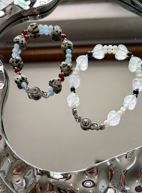 天然斑点石爱心项链小众设计高级质感复古时尚网红锁骨链女手链