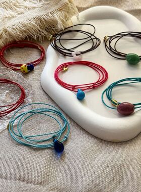 彩色多巴胺陶瓷玻璃珠可调节基础百搭手工编绳长链叠戴手链