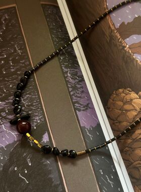 ins风简约大气黑曜石黑金菩提牛角原创手工串珠饰品