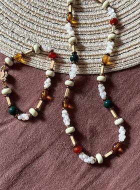 罗马假日复古时髦优雅海岛民族风天然石头贝壳原创设计串珠项链