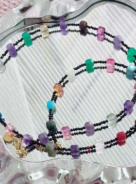 原创设计小众天然水晶玛瑙方糖项链长款精致轻奢百搭潮流气质饰品