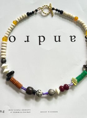 2024多宝石中古多彩小众手作波西米亚风复古天然石串珠拼接项链