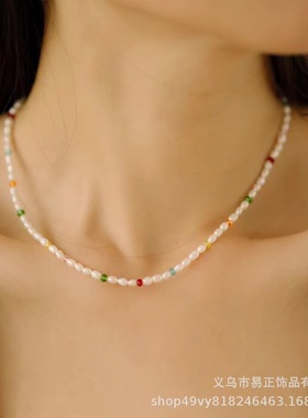 2022新款米珠大彩色珠子天然珍珠choker项链设计师新款高级