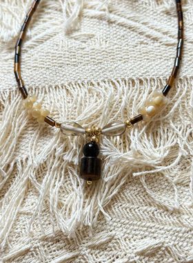 新款“ 香水瓶”vintage套装棕色复古简约高级感小众项链锁骨链