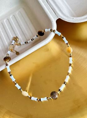 法式复古美拉德轻奢高级感虎眼石女小众贝壳竹节项链