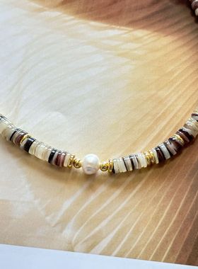 2024年复古小众新款项链女个性天然石贝壳串珠锁骨链轻奢高级感爆