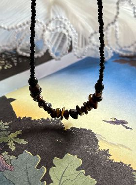 野蛮生长”简约百搭玉石小众颈链小众黑调气质斑点碎石小米珠项链