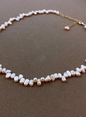 巴洛克小米粒淡水珍珠项链女气质网红时尚异形不规则珍珠锁骨链女