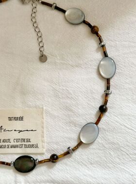 复古美拉德风爱心天然虎眼石项链锁骨链女高级感方糖串珠项链配饰