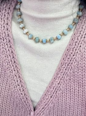 天然蓝水晶原石串珠手工制作钛钢不掉色锁骨链个性潮流百搭饰品