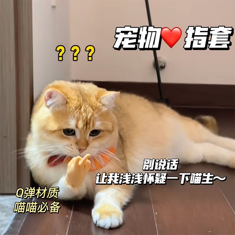 猫咪手套迷你搞笑人手小手指高弹力逗猫玩具剪刀比耶撸猫爪子指套 - 图0