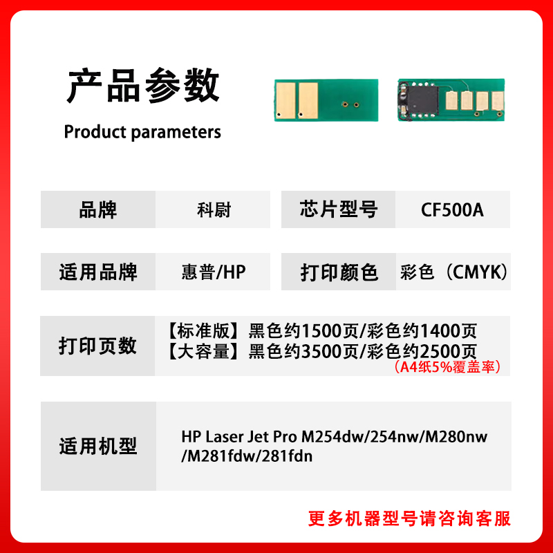 科尉适用惠普CF500A M281硒鼓芯片HP202a M254dn/dw M254nw M280nw M281fdn M281fdw/cdw粉盒计数芯片 - 图0