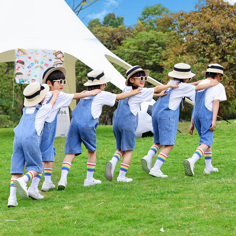 六一幼儿园毕业照班服男童女童牛仔背带短裤套装儿童演出服装夏季