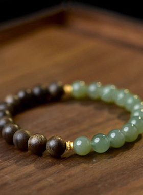 沉香手串女文莱沉香白奇楠水晶翡