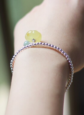 925纯银单圈手链搭配天然蜜蜡南