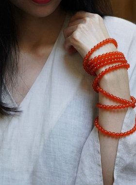 保山南红玛瑙手链多圈6mm108颗圆