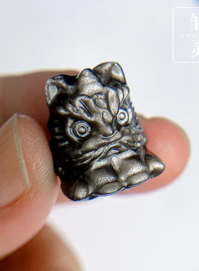 雏灵水晶复古风天然黑曜石银曜石