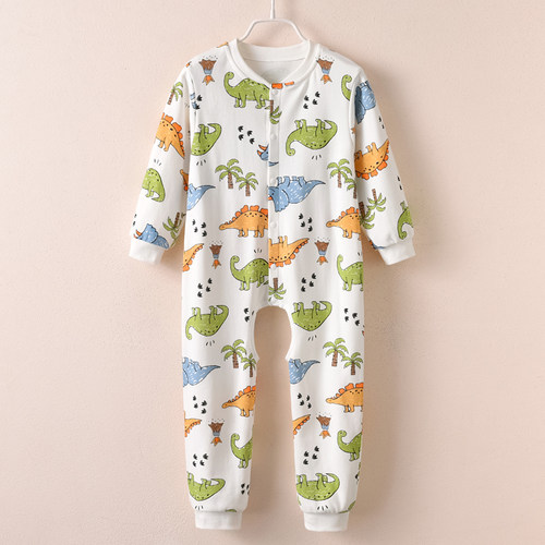 儿童连体衣男两岁男童宝宝大码开档家居服夏睡衣女童薄款春秋纯棉 - 图1