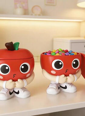 2026新款可爱红苹果造型门店前台糖果零食收纳盒学习桌面文具摆件