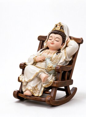 复古中式观音菩萨摇摇椅情绪稳定汽车中控台男士轿车载装饰品摆件
